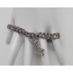 Vintage 7.5"‎ sterling silver 925 charm bracelet w/ SFC golden gate bridge charm